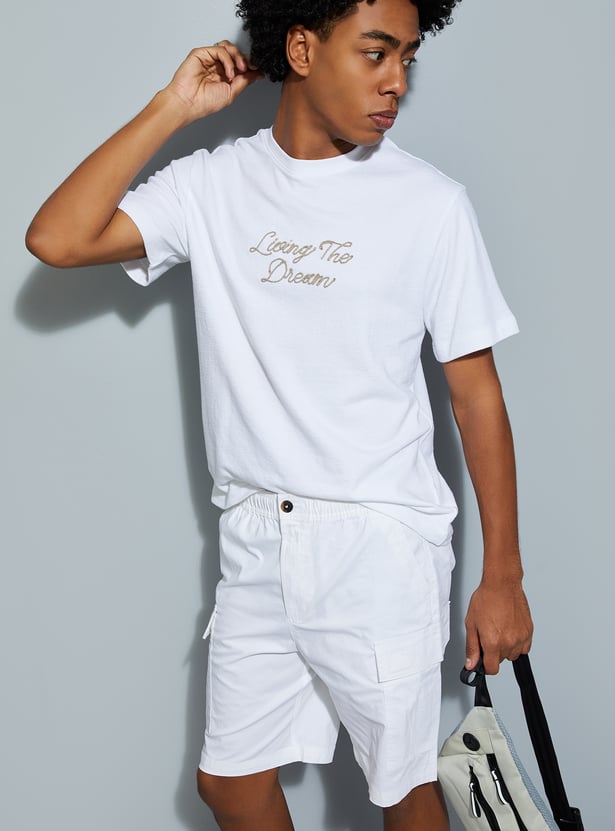 LIFEMANIA LM SERIES S/S TEE（WHITE） M Buy URB_N Men Embroidered T-shirt Online at just Rs. 699.0