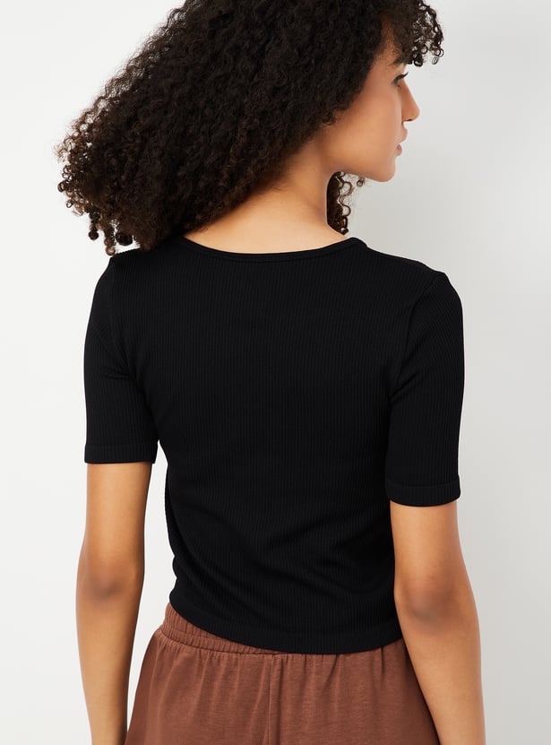 BASIC RIB T-SHIRT　XS BASIC CONTRAST RIB T-SHIRT - Dark green | ZARA India