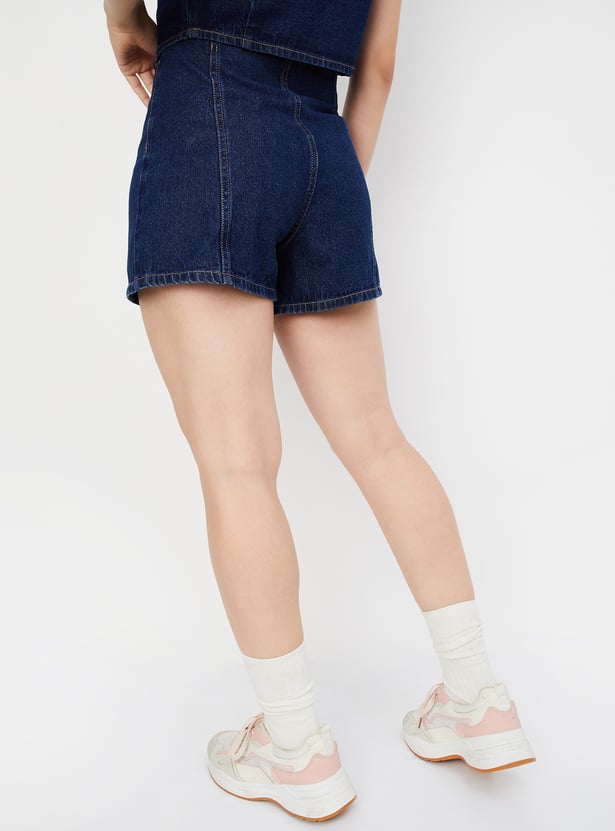 Women Solid Wrap Denim Skorts