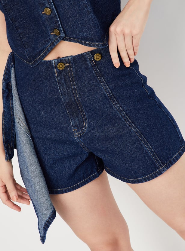 Women Solid Wrap Denim Skorts