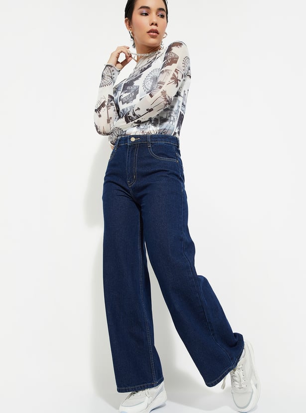 Women Washed Wide-Leg Jeans