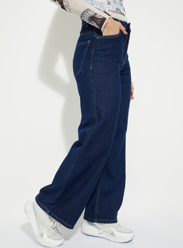 Women Washed Wide-Leg Jeans