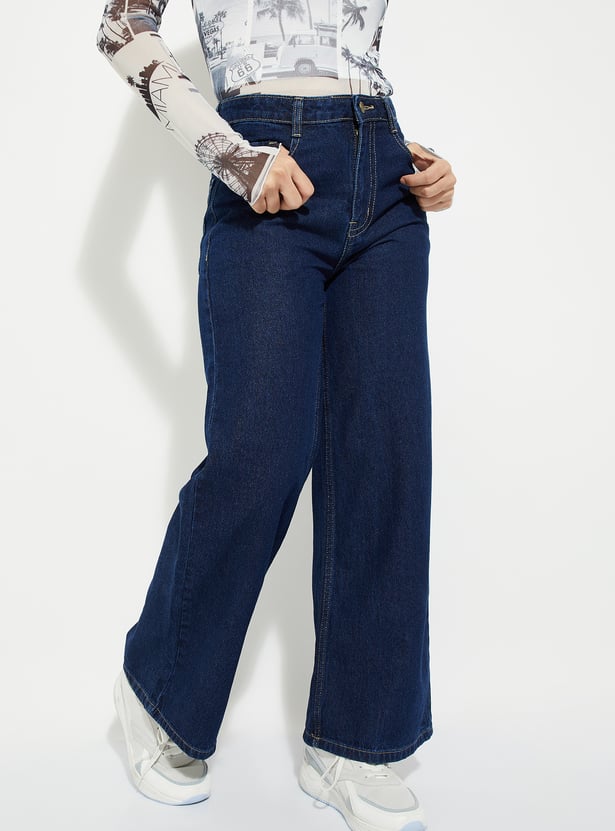 Women Washed Wide-Leg Jeans