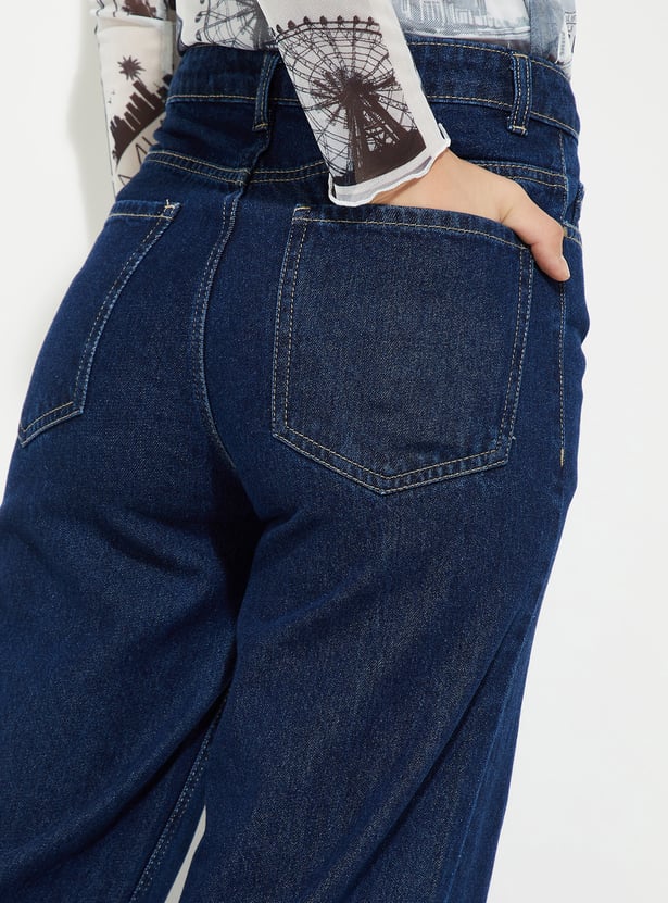 Women Washed Wide-Leg Jeans