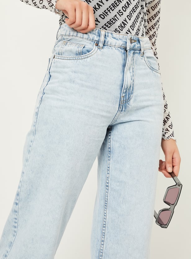 Women Washed Wide Leg Jeans
