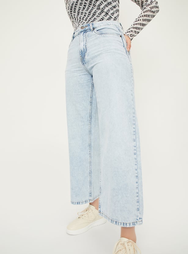Women Washed Wide Leg Jeans