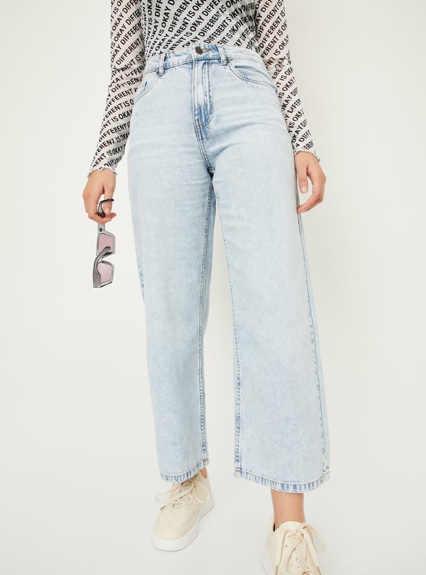 Women Washed Wide Leg Jeans