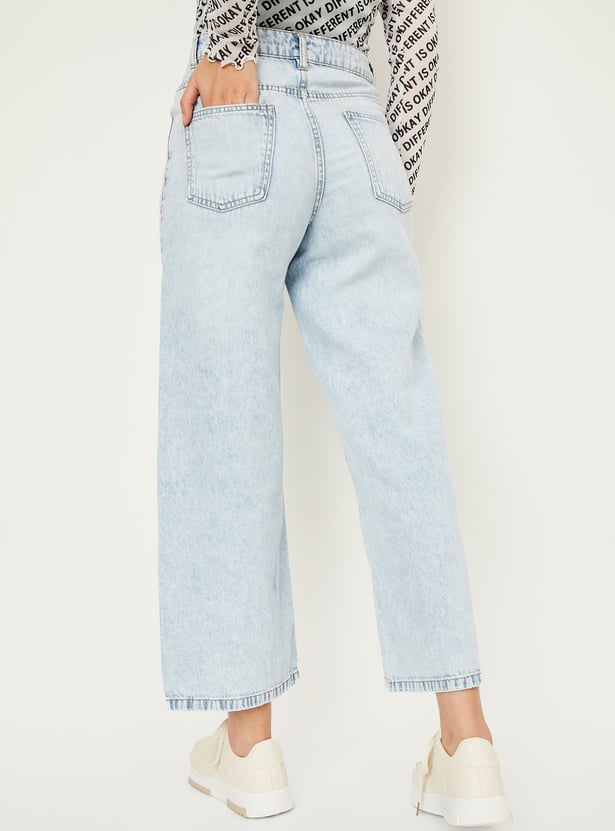 Women Washed Wide Leg Jeans
