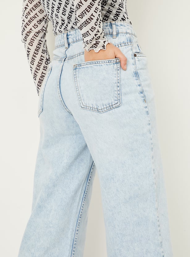 Women Washed Wide Leg Jeans
