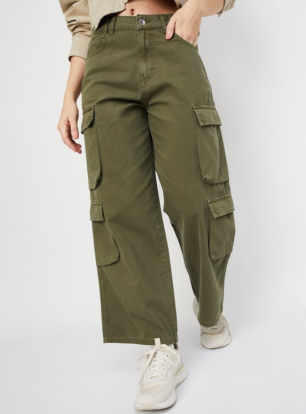 Women Solid Cargo Jeans