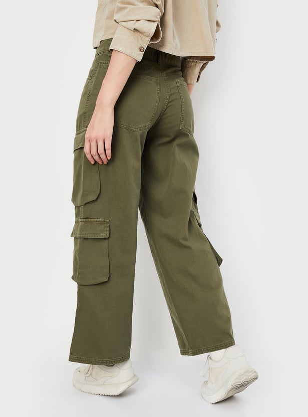 Women Solid Cargo Jeans