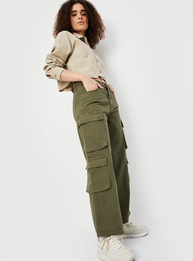 Women Solid Cargo Jeans