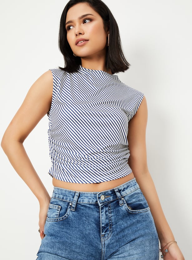 Women Striped Ruched Crop Top