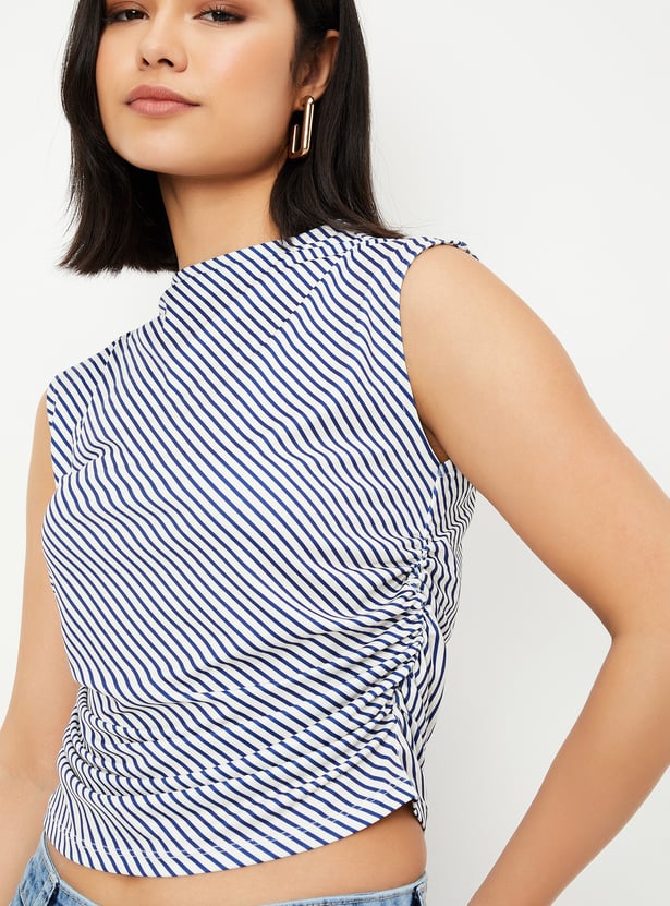 Women Striped Ruched Crop Top