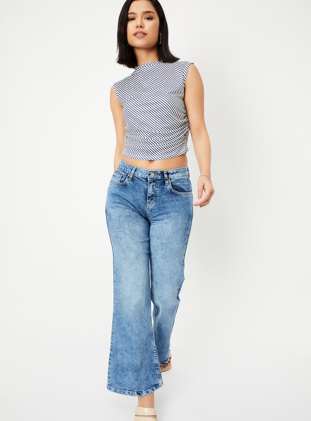 Women Striped Ruched Crop Top