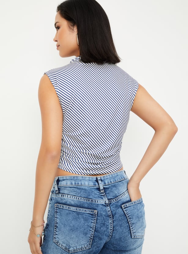 Women Striped Ruched Crop Top