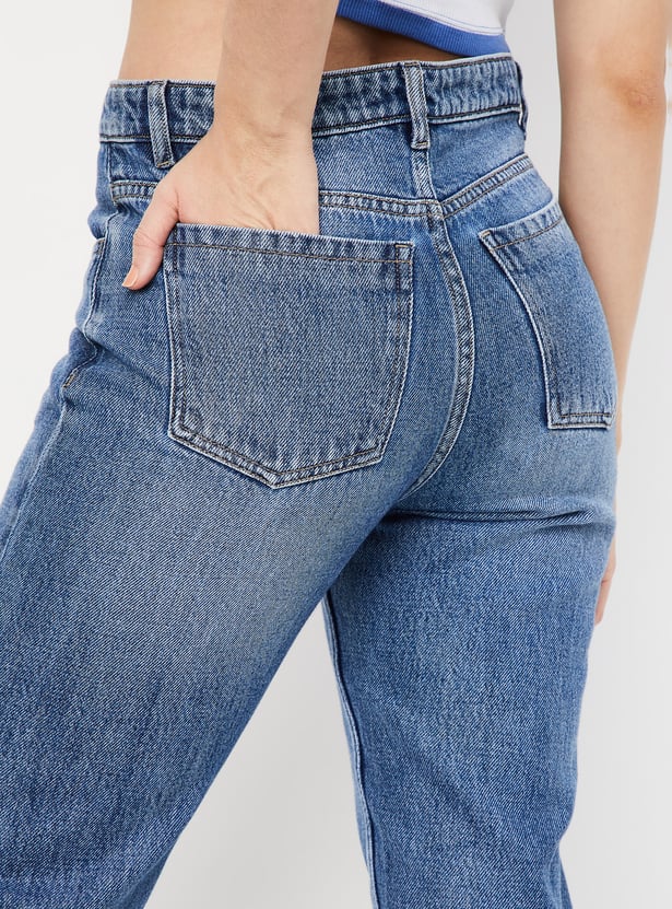 Women Mom Fit Washed Jeans