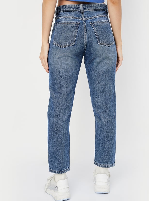 Women Mom Fit Washed Jeans