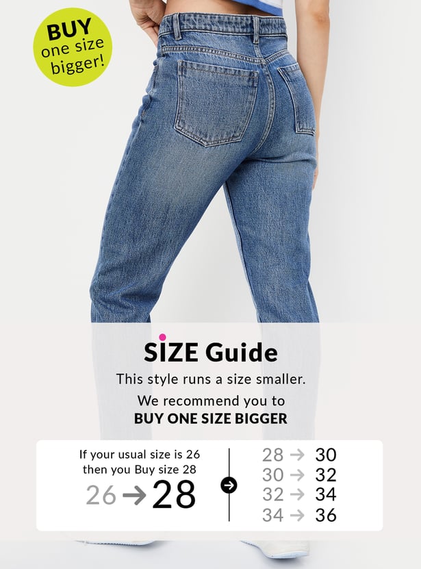 Women Mom Fit Washed Jeans