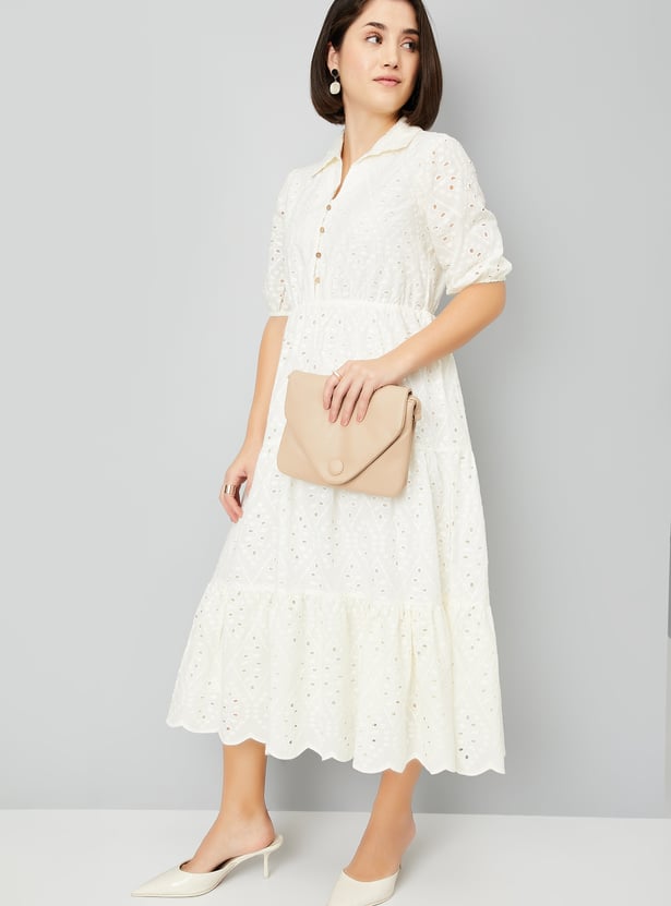 Women Schiffli Embroidered Tiered Dress