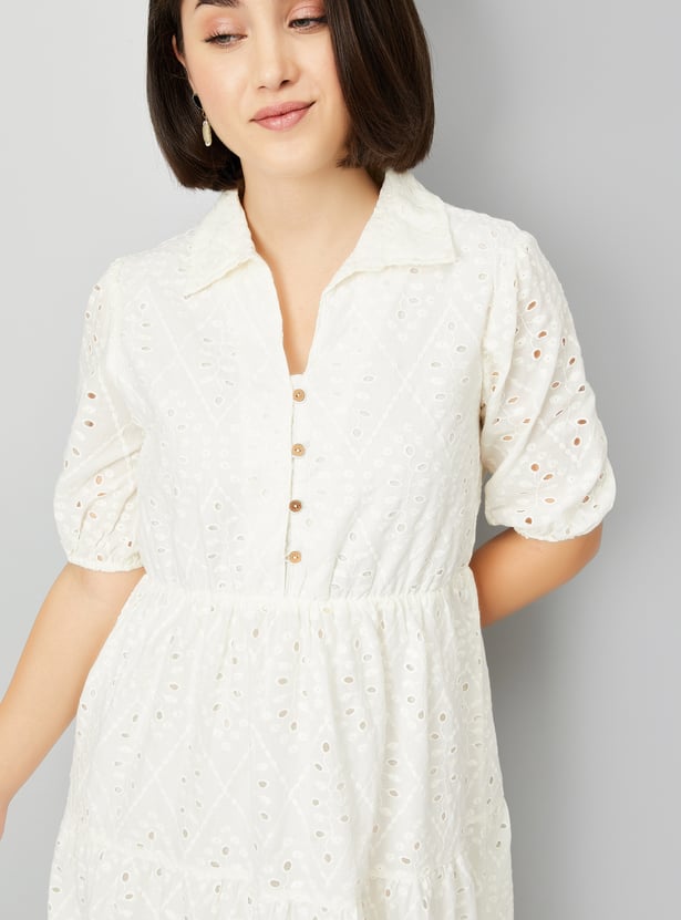 Women Schiffli Embroidered Tiered Dress