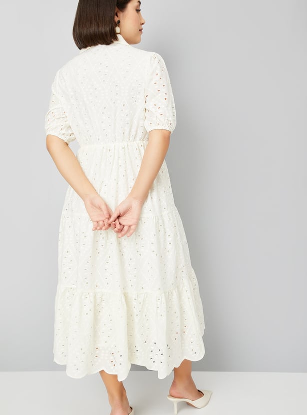 Women Schiffli Embroidered Tiered Dress
