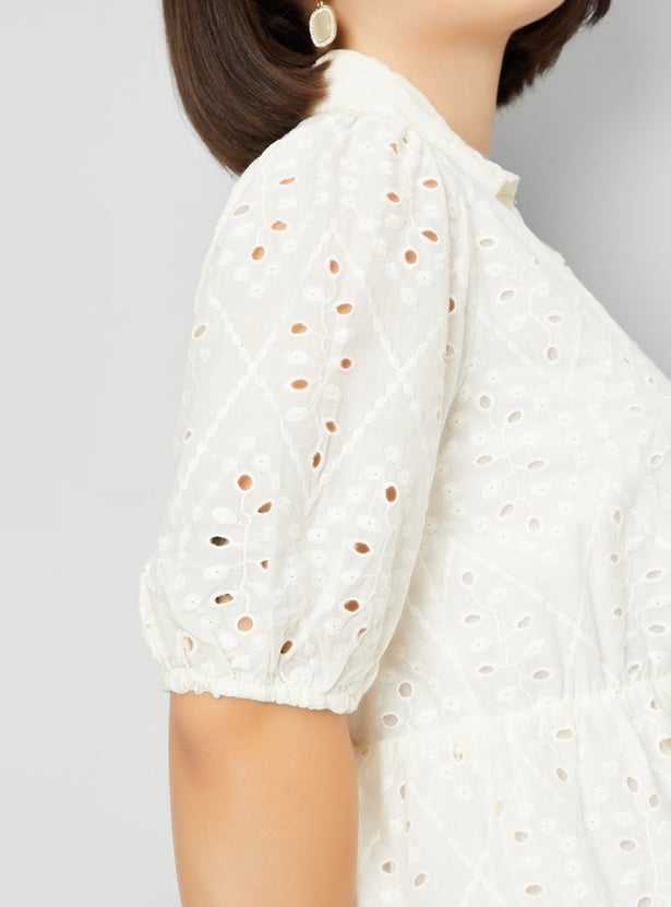 Women Schiffli Embroidered Tiered Dress