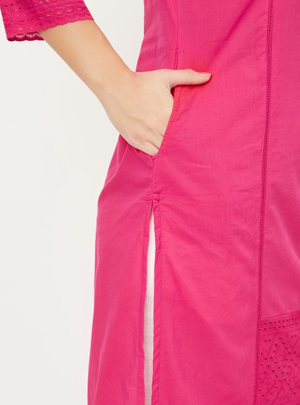 Women Liva Rayon Lilac Schiffli Embroidered Kurta