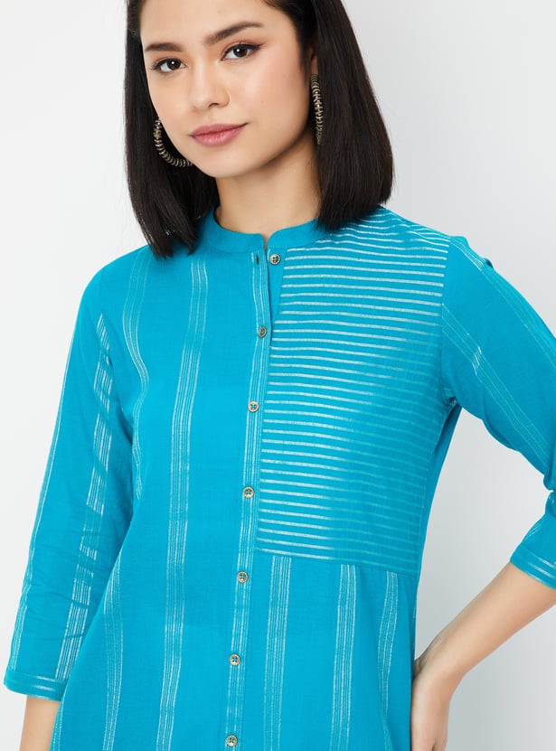 Women Metallic Striped Straight Kurta