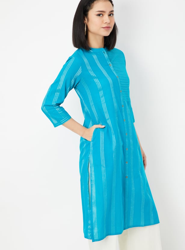 Women Metallic Striped Straight Kurta