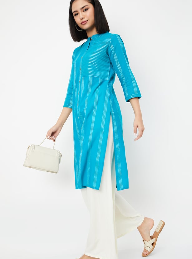 Women Metallic Striped Straight Kurta