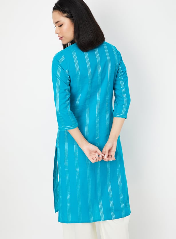 Women Metallic Striped Straight Kurta