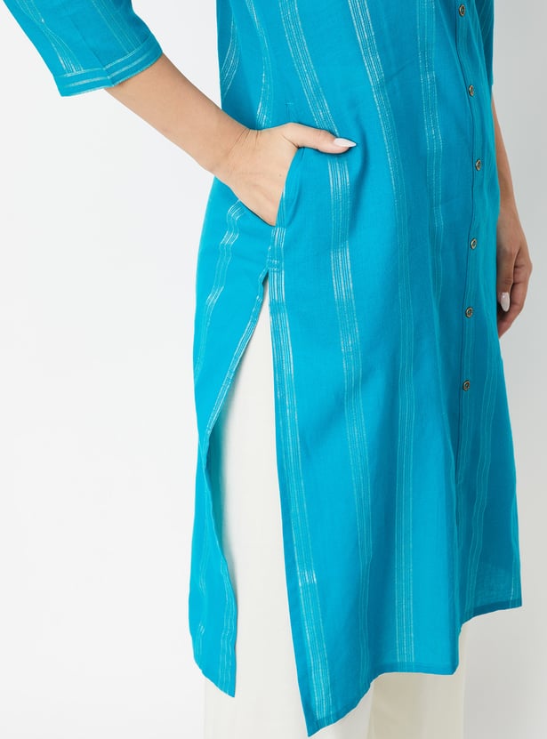 Women Metallic Striped Straight Kurta