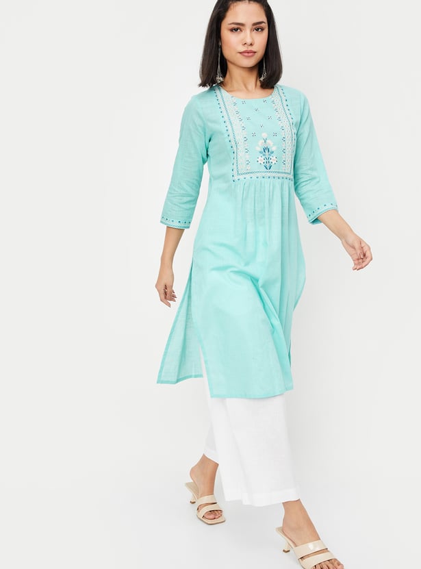 Women Embroidered Straight Kurta