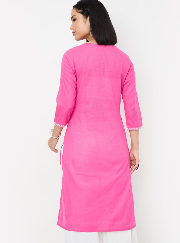 Women Embroidered Straight Kurta