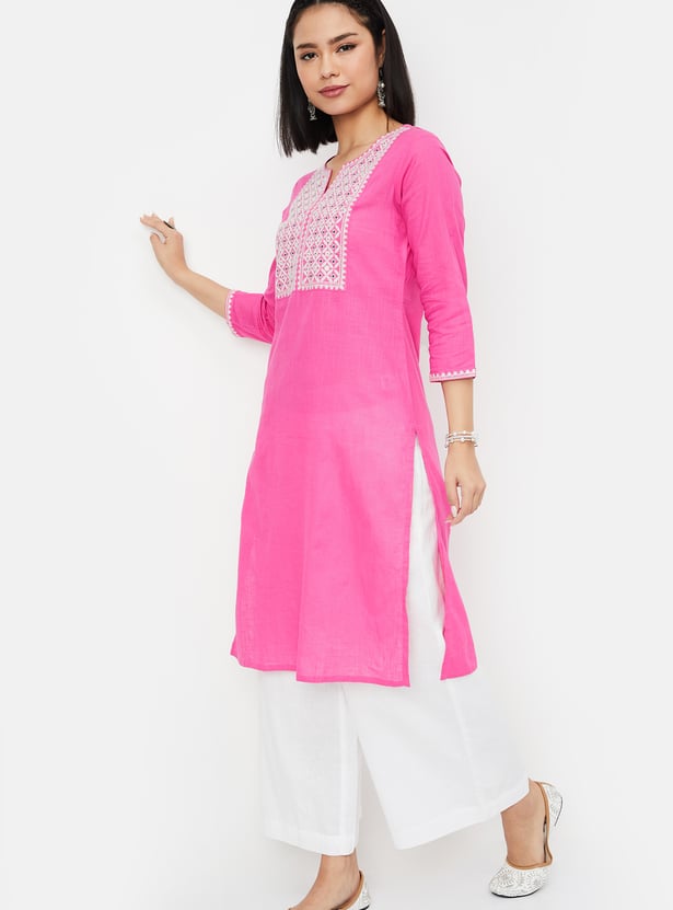 Women Embroidered Straight Kurta