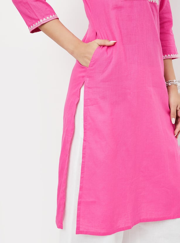 Women Embroidered Straight Kurta