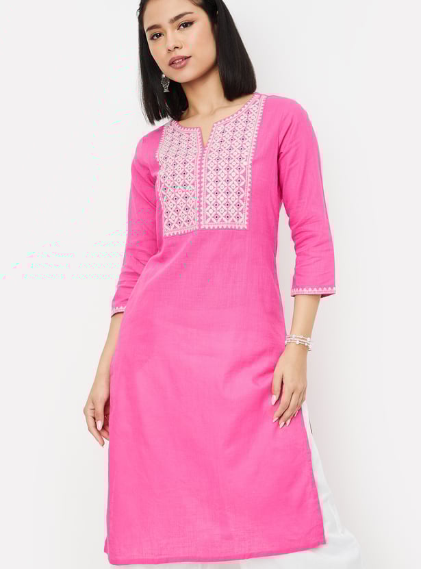 Women Embroidered Straight Kurta