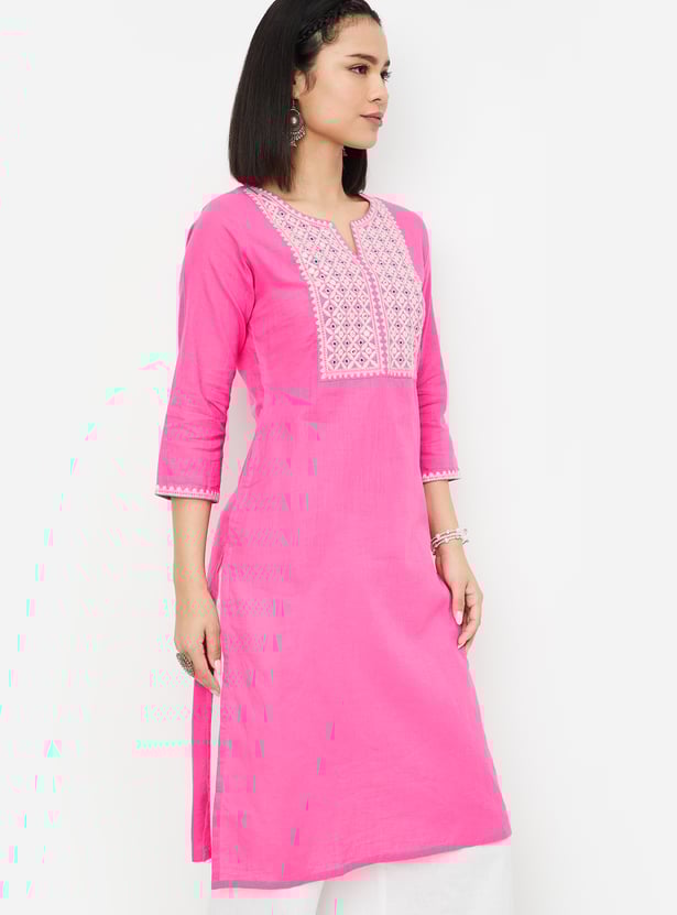 Women Embroidered Straight Kurta