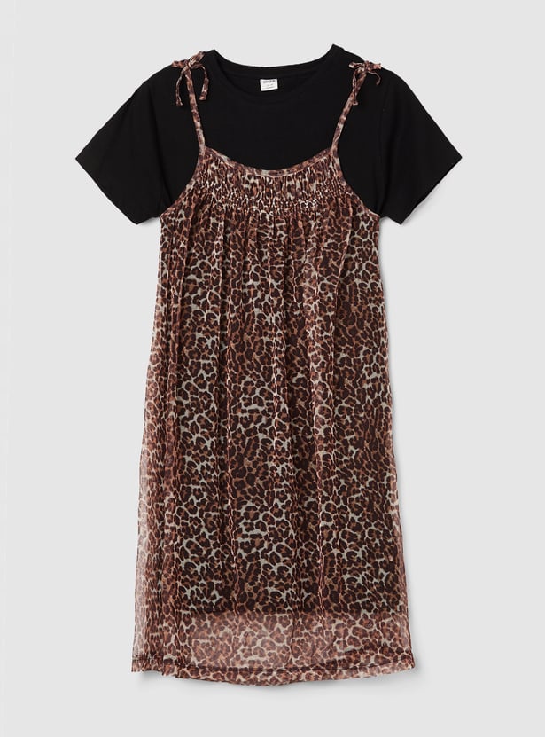 Girls Animal Print Dress with T-shirt