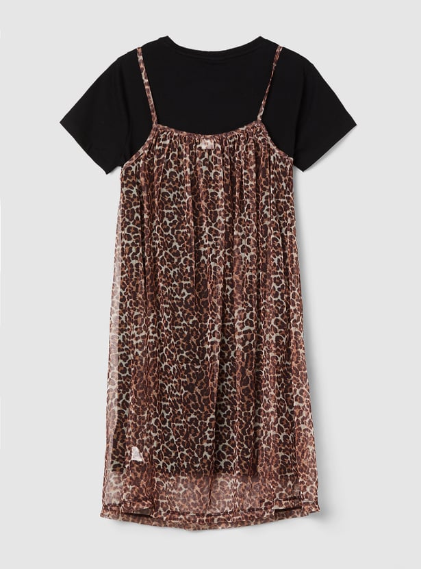 Girls Animal Print Dress with T-shirt