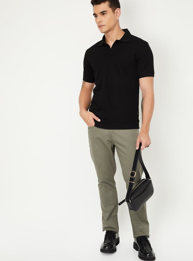 Men Ribbed Johnny Collar Polo T-shirt