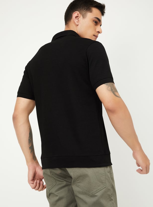 Men Ribbed Johnny Collar Polo T-shirt