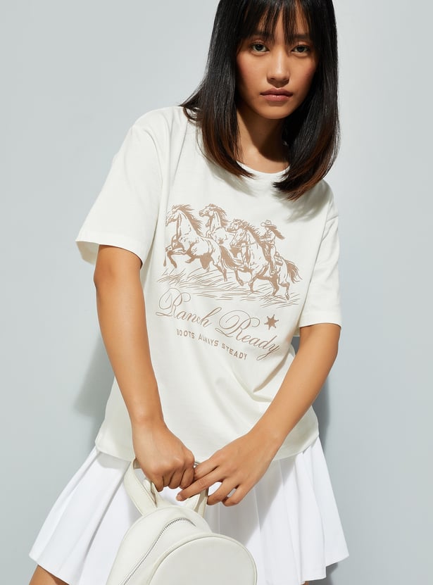 Buy URB_N Women Relaxed Fit Graphic T-shirt Online at just Rs