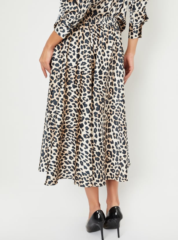 Women Leopard Printed Midi Skirt