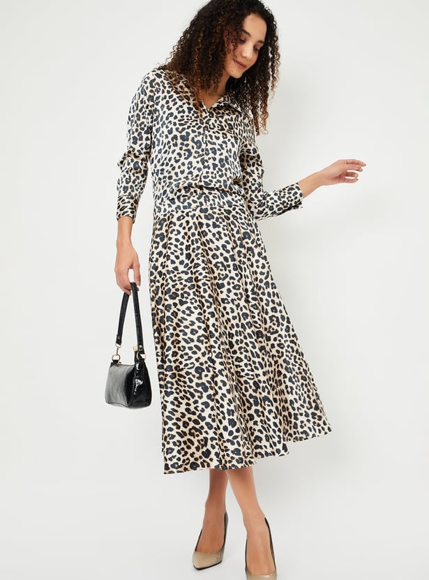 Women Leopard Printed Midi Skirt