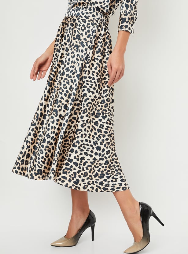 Women Leopard Printed Midi Skirt