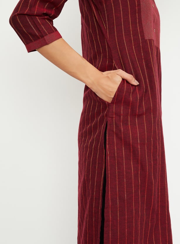 Women's Red Striped Straight Kurta Set
