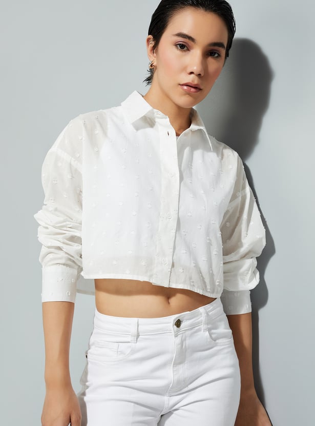 URB_N Women Dobby Woven Crop Boxy Fit Shirt