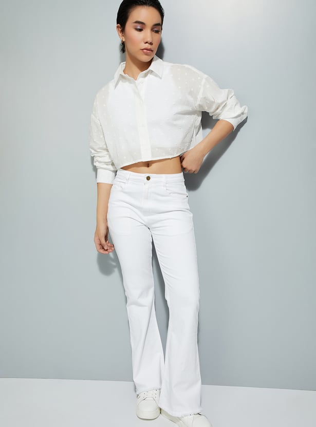 URB_N Women Dobby Woven Crop Boxy Fit Shirt